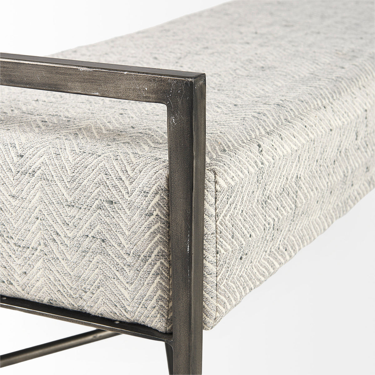 Charlotte 55.0L Gray Herringbone Fabric Seat w/ Antique Nickel Metal Frame Bench-Benches-DECOROLALA