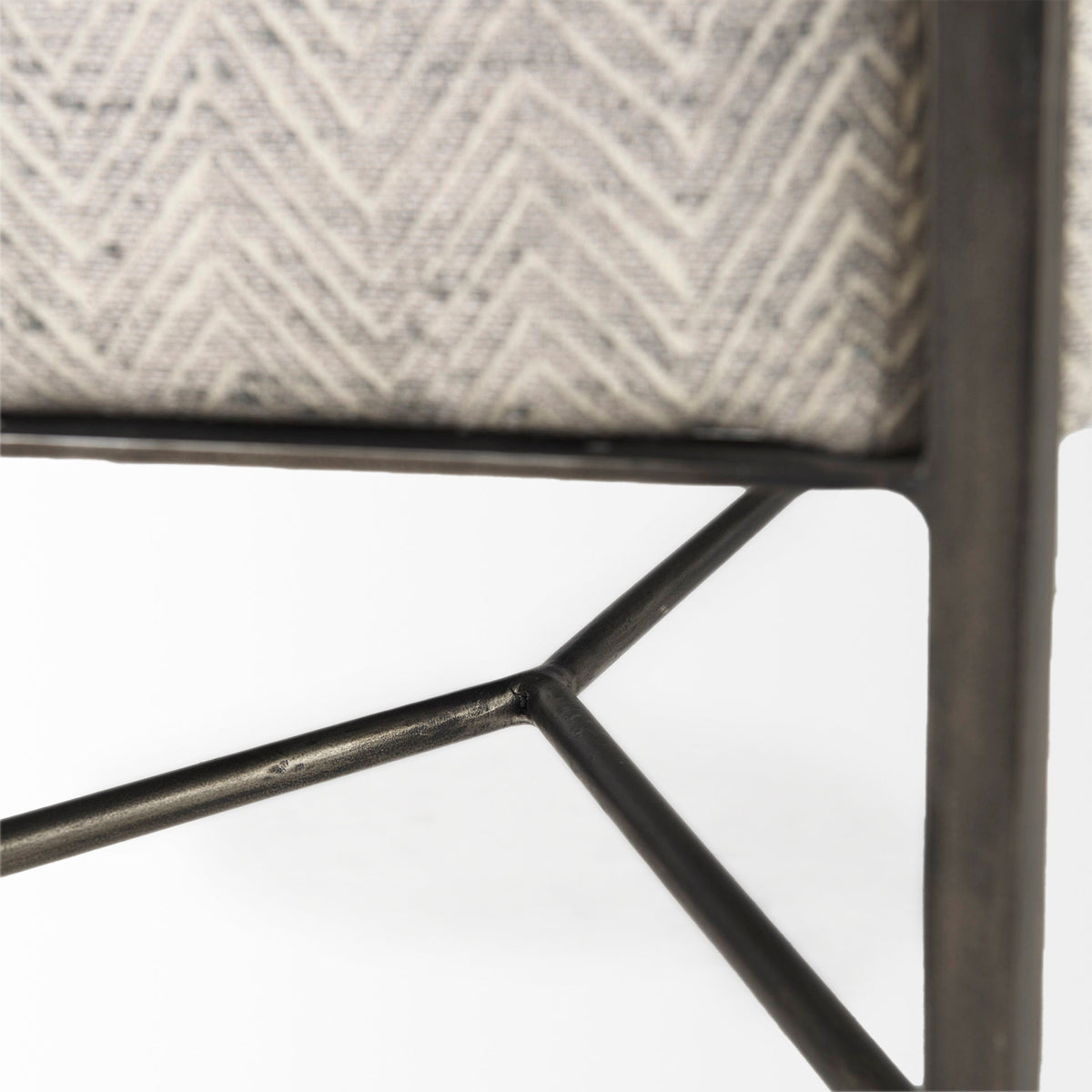Charlotte 55.0L Gray Herringbone Fabric Seat w/ Antique Nickel Metal Frame Bench-Benches-DECOROLALA