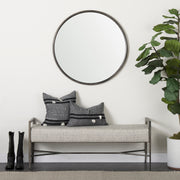 Charlotte 55.0L Gray Herringbone Fabric Seat w/ Antique Nickel Metal Frame Bench-Benches-DECOROLALA