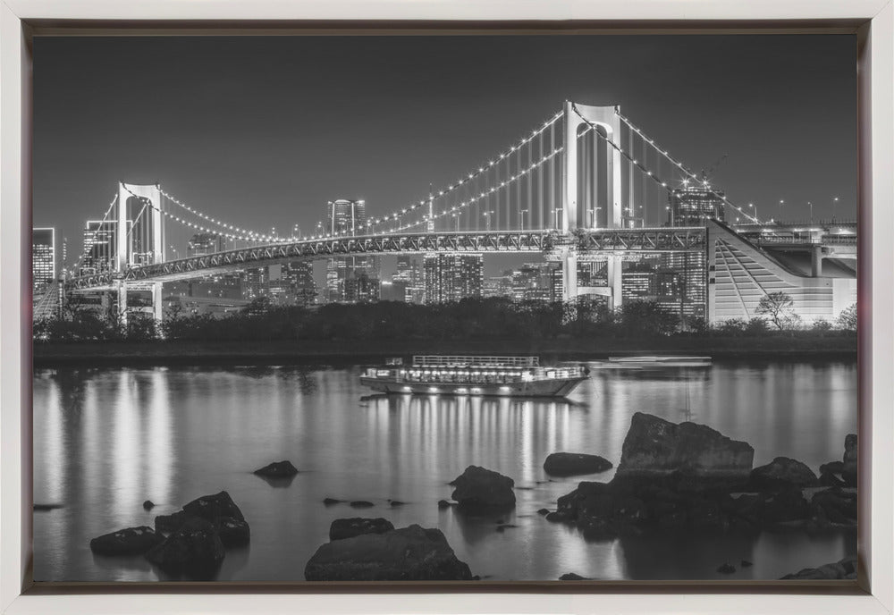 Charming Rainbow Bridge with Tokyo Skyline in the evening - monochrome panorama-canvas-DECOROLALA