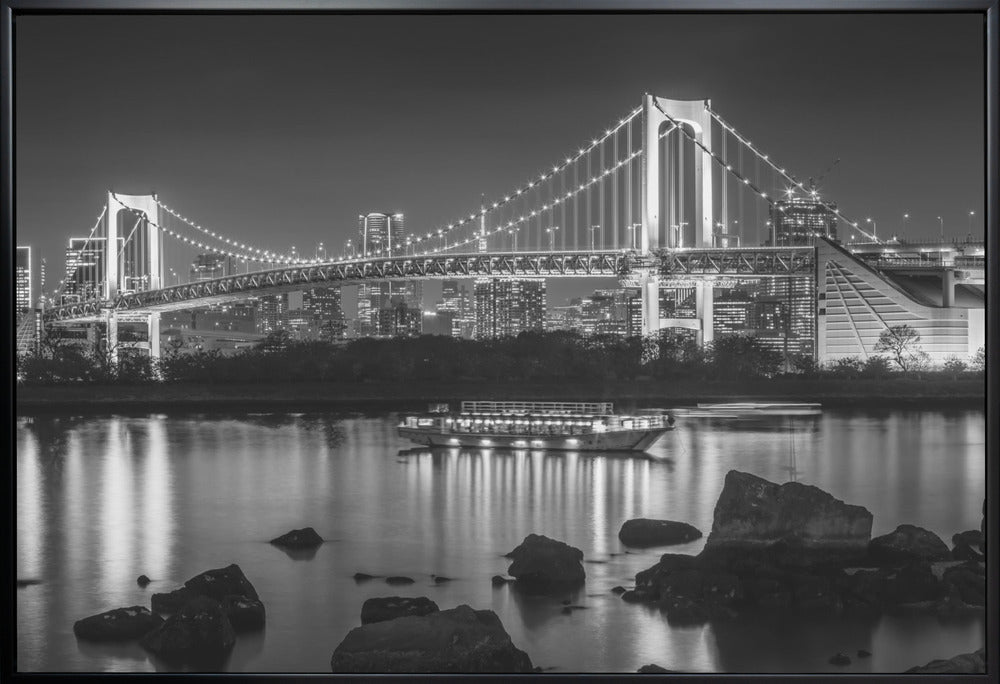Charming Rainbow Bridge with Tokyo Skyline in the evening - monochrome panorama-canvas-DECOROLALA