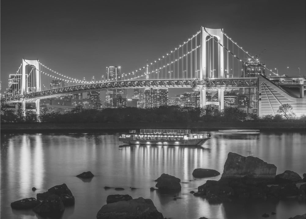 Charming Rainbow Bridge with Tokyo Skyline in the evening - monochrome panorama-canvas-DECOROLALA