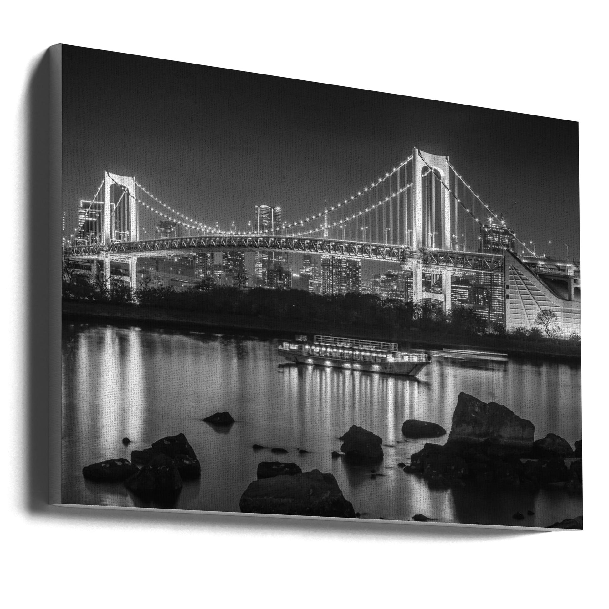 Charming Rainbow Bridge with Tokyo Skyline in the evening - monochrome panorama-canvas-DECOROLALA