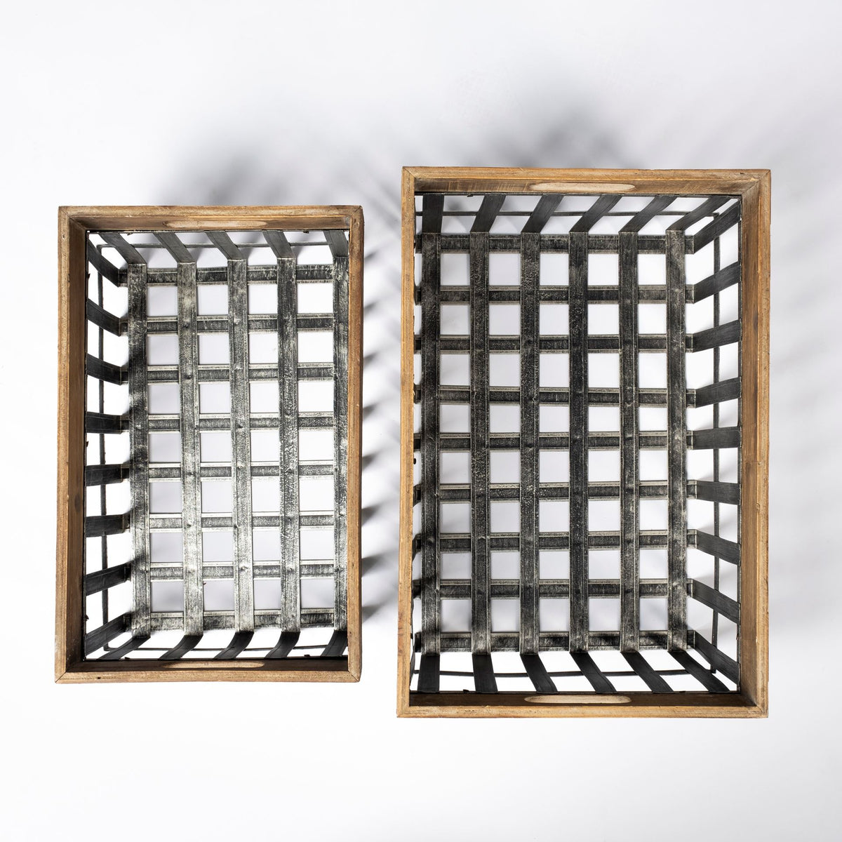 Chartrand Set of 2 Wood & Metal Open Crate Baskets-Decorative Baskets-DECOROLALA