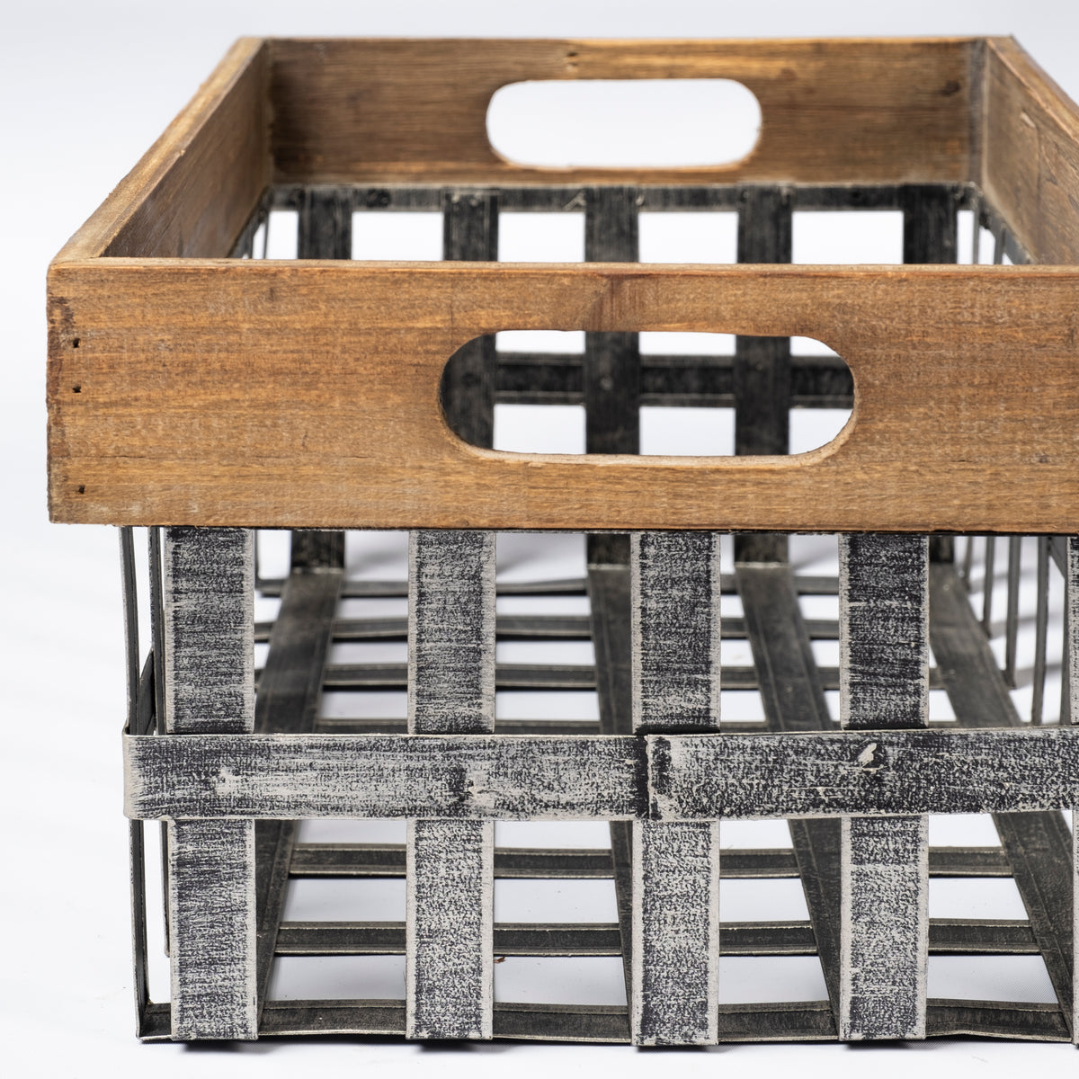 Chartrand Set of 2 Wood & Metal Open Crate Baskets-Decorative Baskets-DECOROLALA