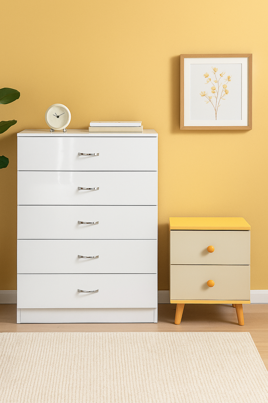 5 Layer White Drawer Chest Storage with Bedside Table-3