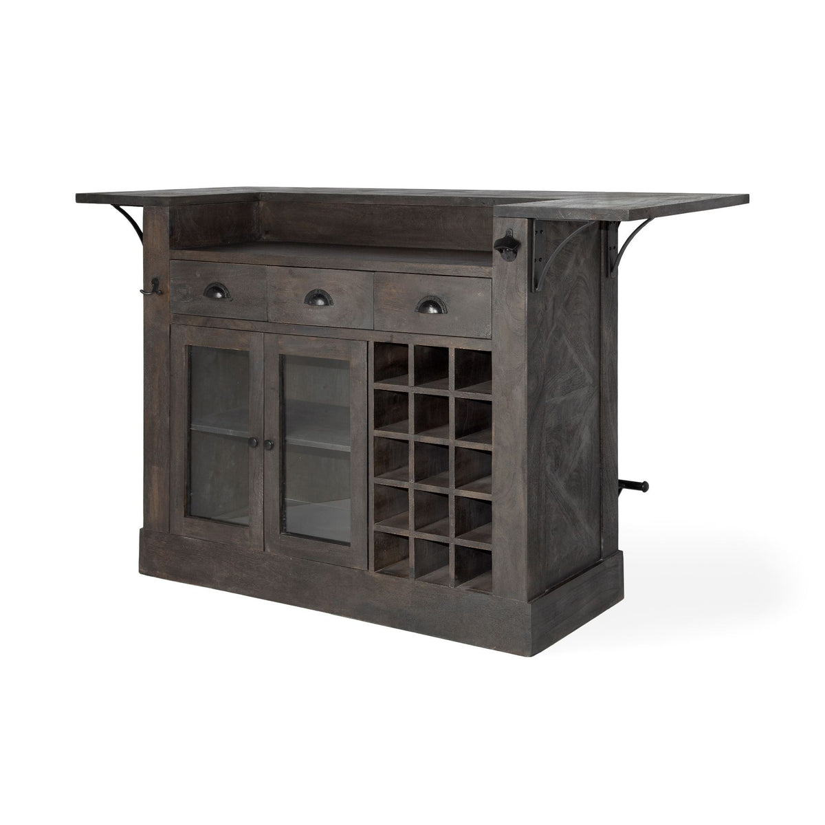 Cheers Dark Brown Solid Wood Wine Bottle Storage Kitchen Island-Kitchen Islands-DECOROLALA