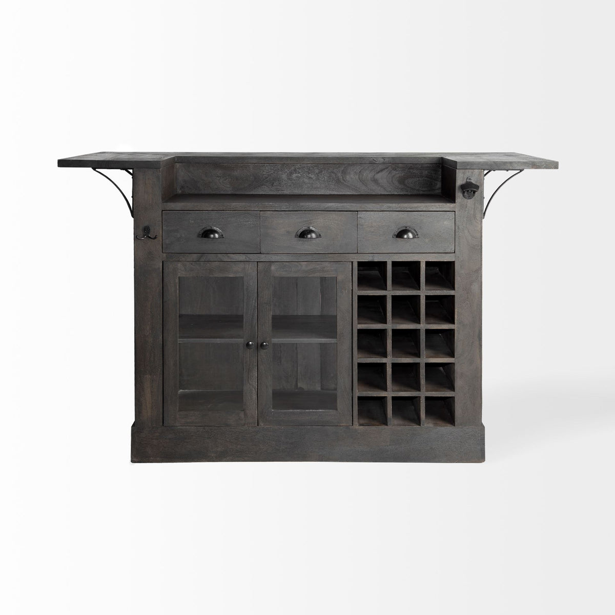Cheers Dark Brown Solid Wood Wine Bottle Storage Kitchen Island-Kitchen Islands-DECOROLALA