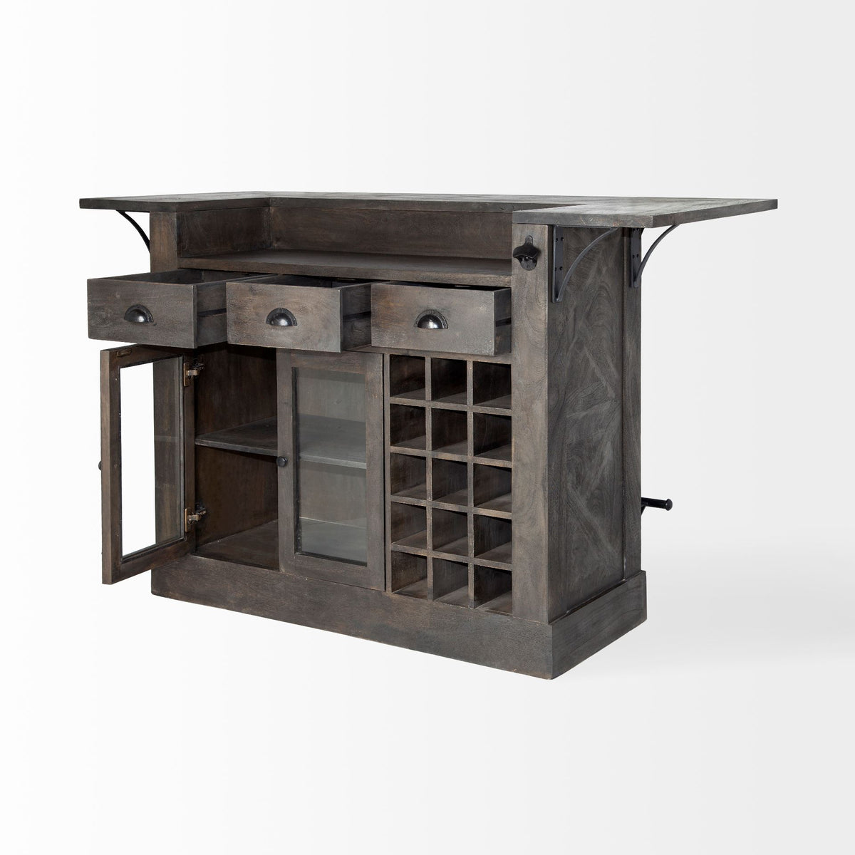 Cheers Dark Brown Solid Wood Wine Bottle Storage Kitchen Island-Kitchen Islands-DECOROLALA