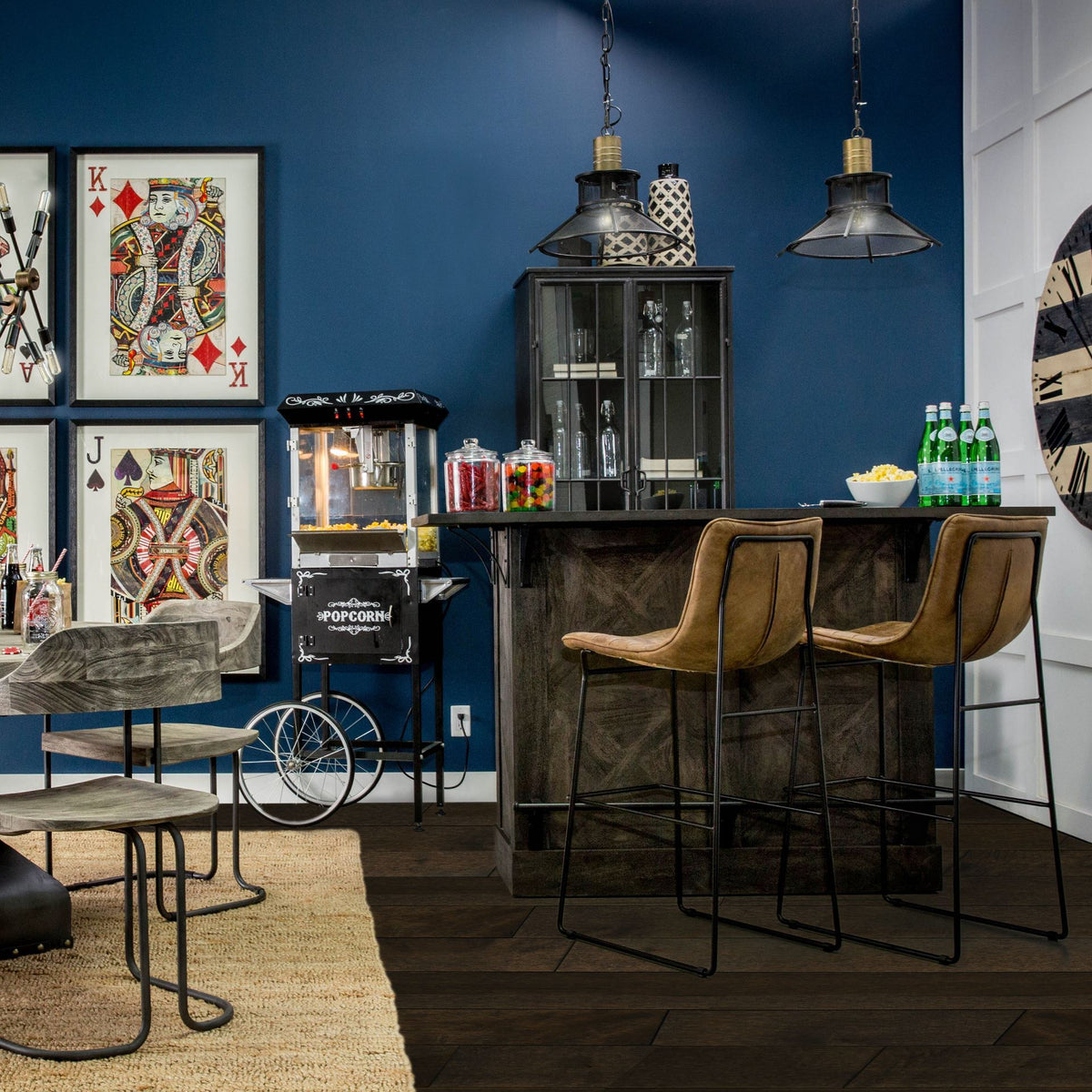 Cheers Dark Brown Solid Wood Wine Bottle Storage Kitchen Island-Kitchen Islands-DECOROLALA