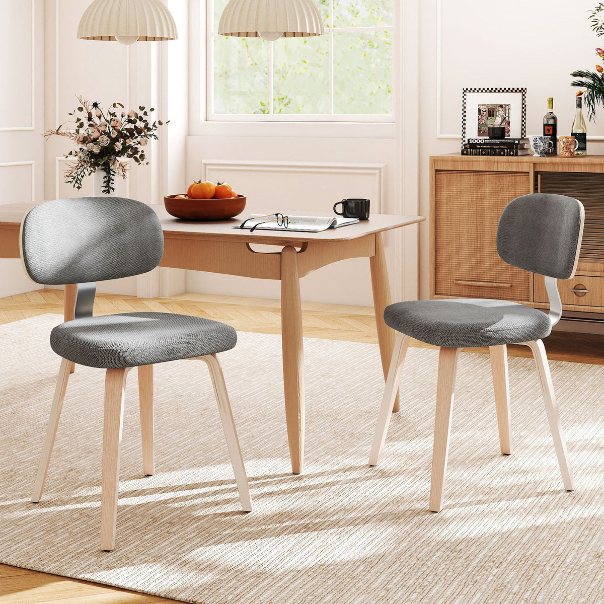 Chenille Fabric Upholstered Wooden Kitchen Chairs Set of 2-Gray-Dining Chairs-DECOROLALA