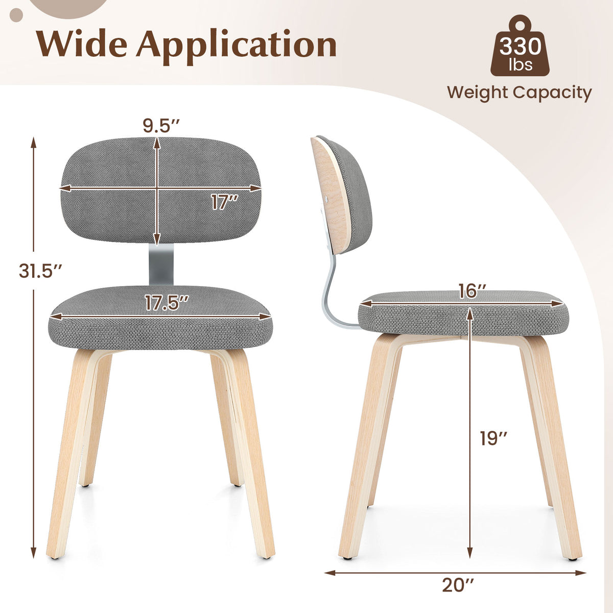 Chenille Fabric Upholstered Wooden Kitchen Chairs Set of 2-Gray-Dining Chairs-DECOROLALA