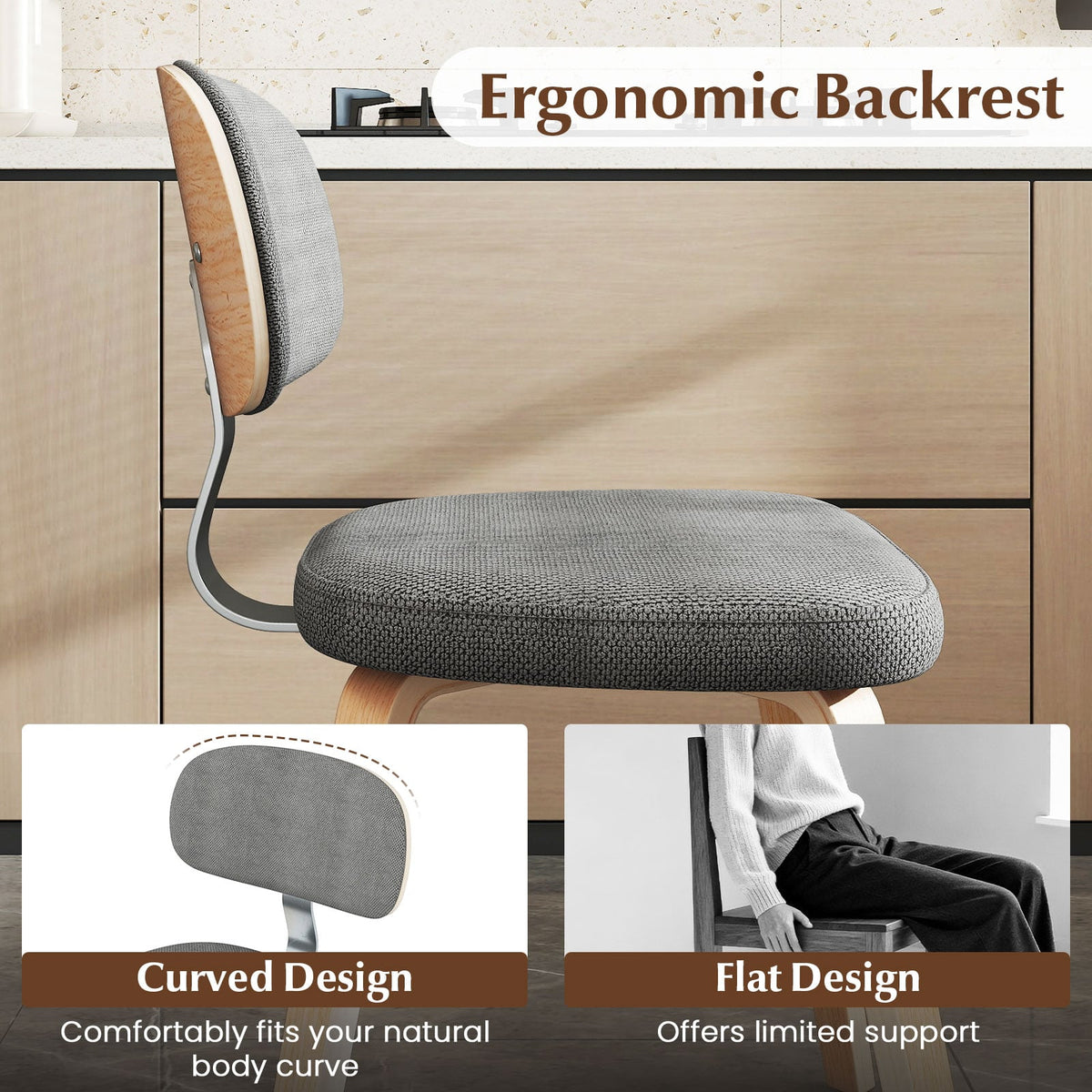 Chenille Fabric Upholstered Wooden Kitchen Chairs Set of 2-Gray-Dining Chairs-DECOROLALA