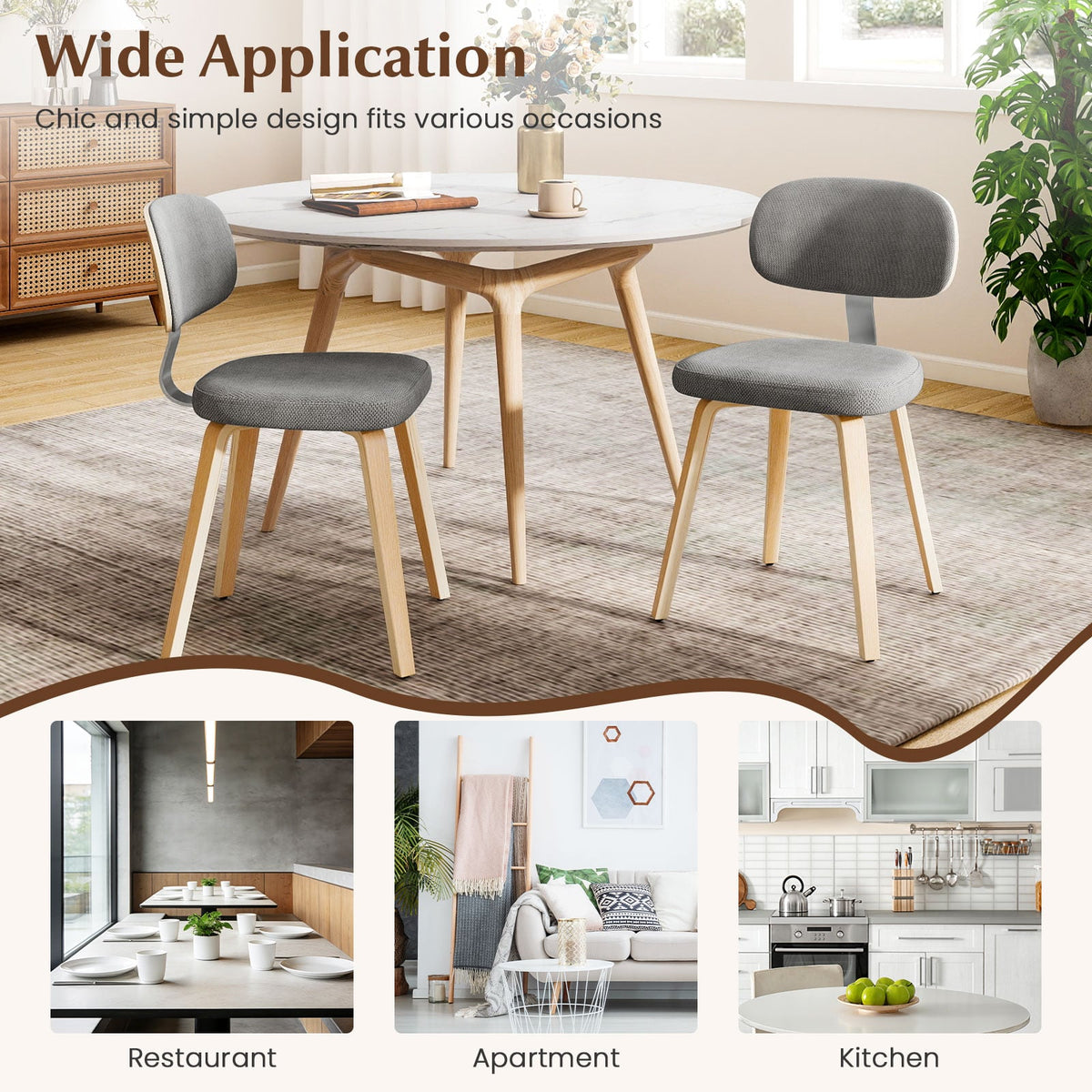 Chenille Fabric Upholstered Wooden Kitchen Chairs Set of 2-Gray-Dining Chairs-DECOROLALA