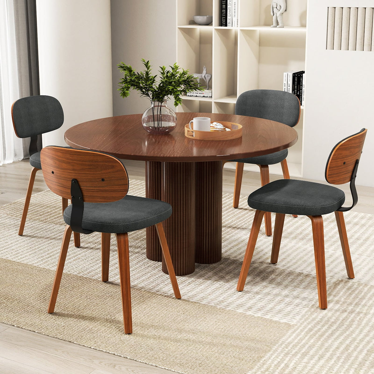 Chenille Fabric Upholstered Wooden Kitchen Chairs Set of 4-Dark Gray-Dining Chairs-DECOROLALA