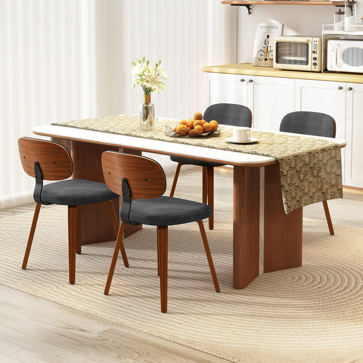 Chenille Fabric Upholstered Wooden Kitchen Chairs Set of 4-Dark Gray-Dining Chairs-DECOROLALA