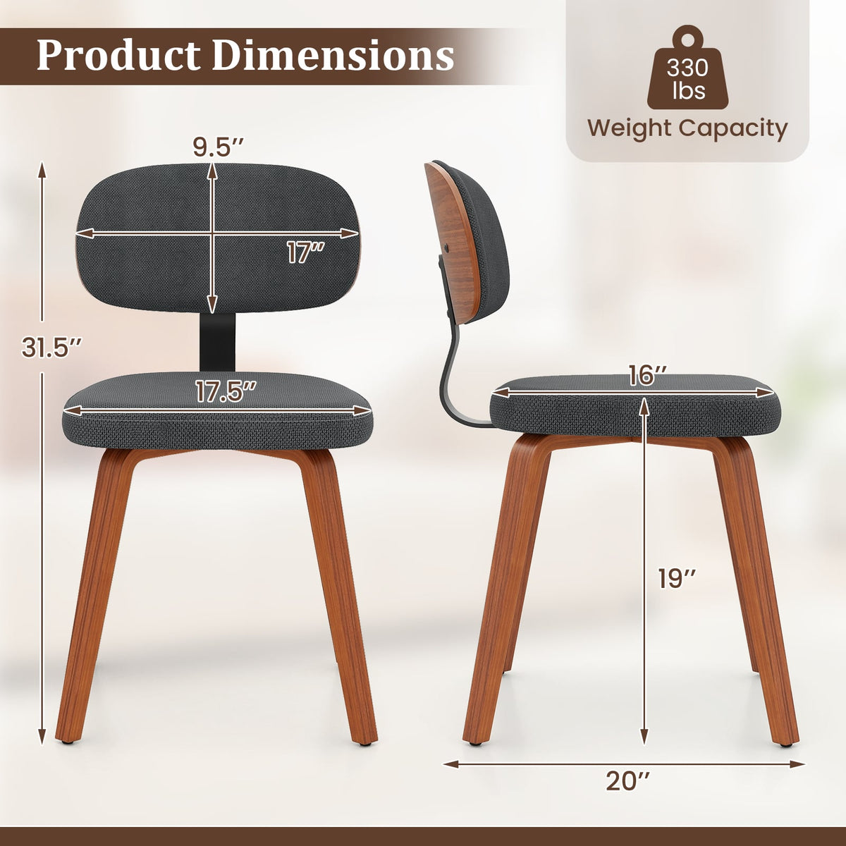 Chenille Fabric Upholstered Wooden Kitchen Chairs Set of 4-Dark Gray-Dining Chairs-DECOROLALA