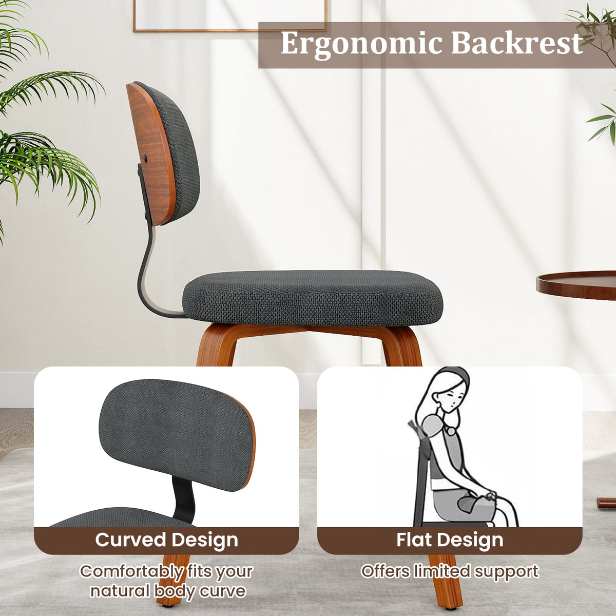 Chenille Fabric Upholstered Wooden Kitchen Chairs Set of 4-Dark Gray-Dining Chairs-DECOROLALA