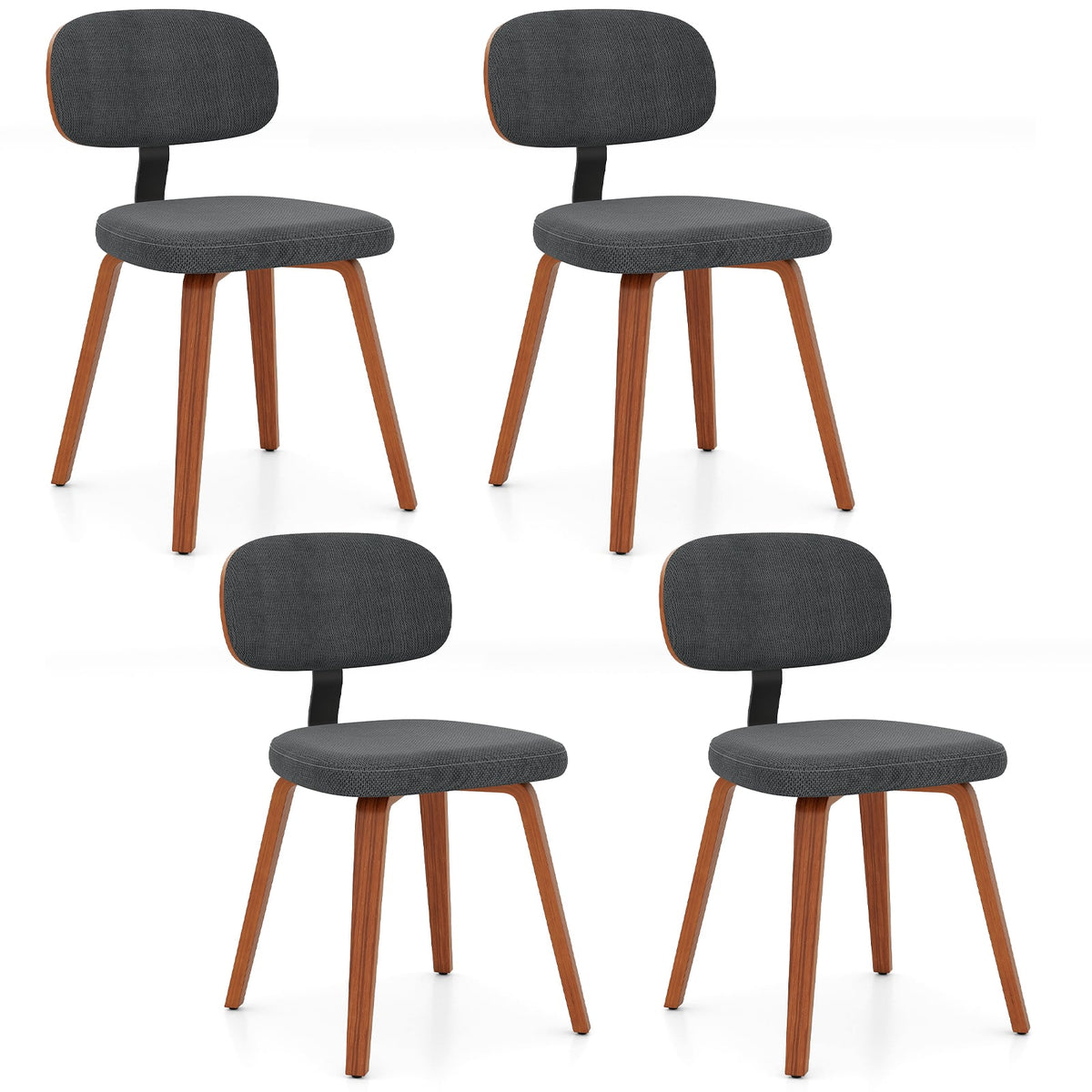 Chenille Fabric Upholstered Wooden Kitchen Chairs Set of 4-Dark Gray-Dining Chairs-DECOROLALA