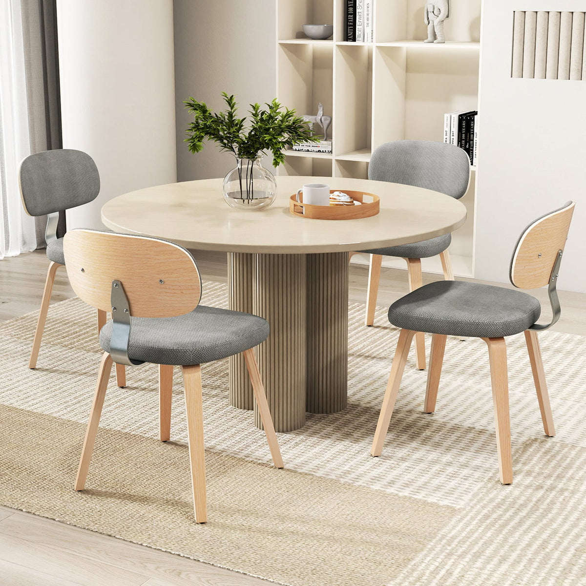 Chenille Fabric Upholstered Wooden Kitchen Chairs Set of 4-Gray-Dining Chairs-DECOROLALA