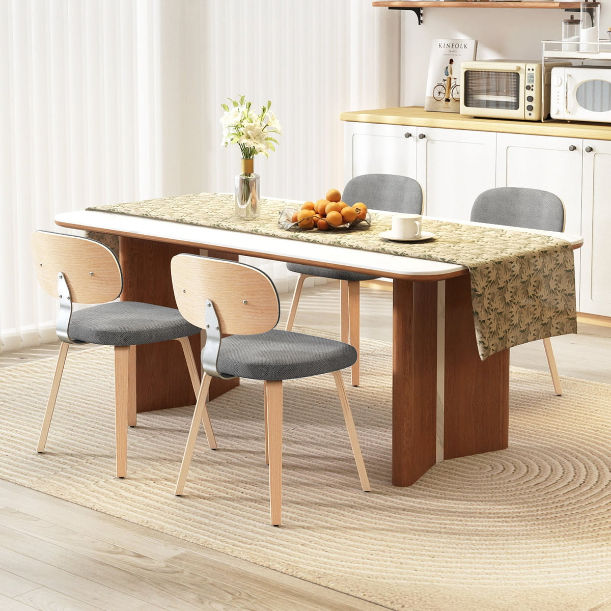 Chenille Fabric Upholstered Wooden Kitchen Chairs Set of 4-Gray-Dining Chairs-DECOROLALA