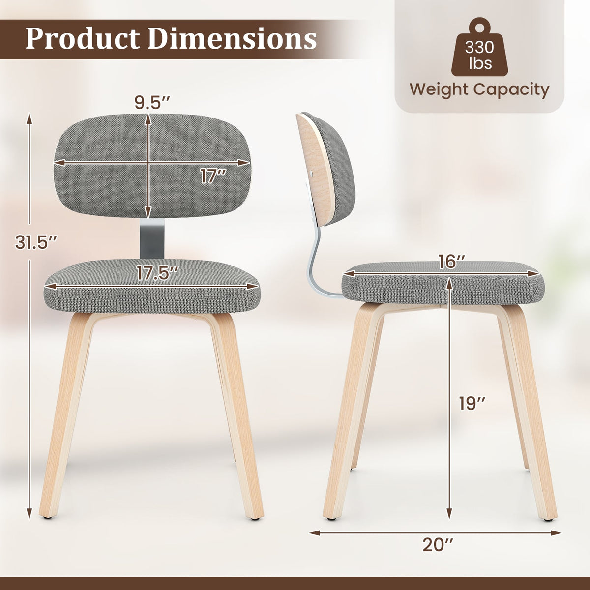 Chenille Fabric Upholstered Wooden Kitchen Chairs Set of 4-Gray-Dining Chairs-DECOROLALA