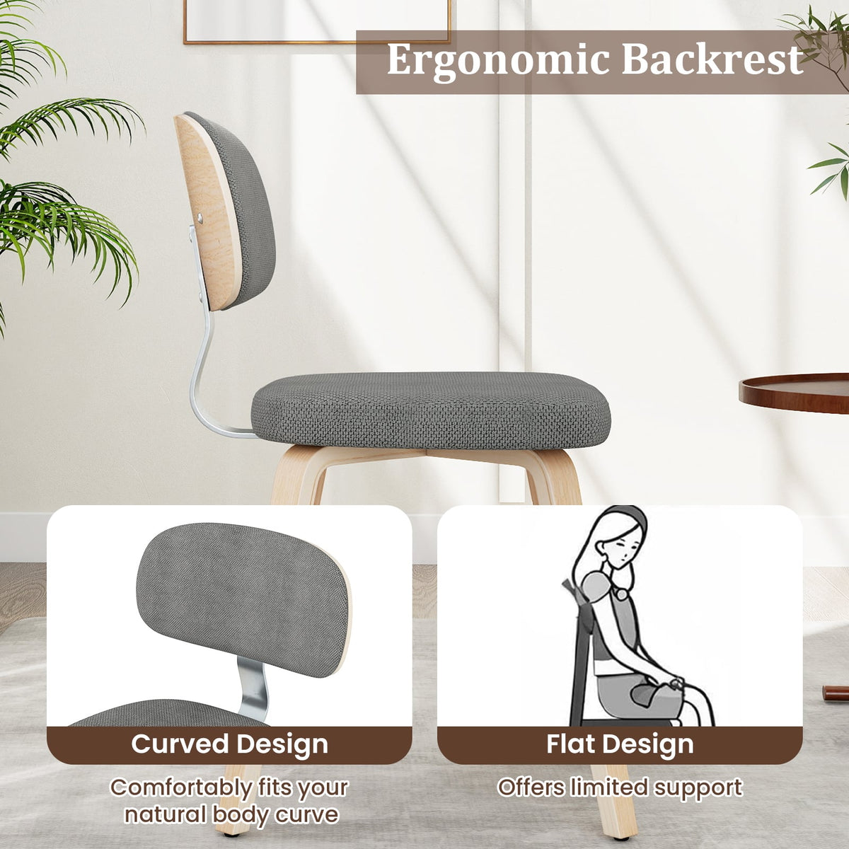 Chenille Fabric Upholstered Wooden Kitchen Chairs Set of 4-Gray-Dining Chairs-DECOROLALA