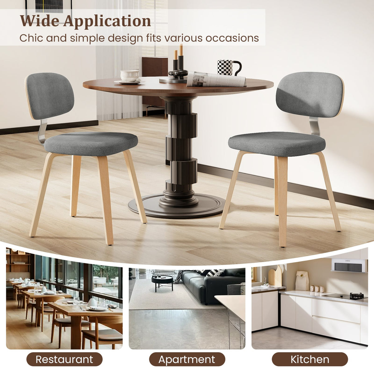 Chenille Fabric Upholstered Wooden Kitchen Chairs Set of 4-Gray-Dining Chairs-DECOROLALA