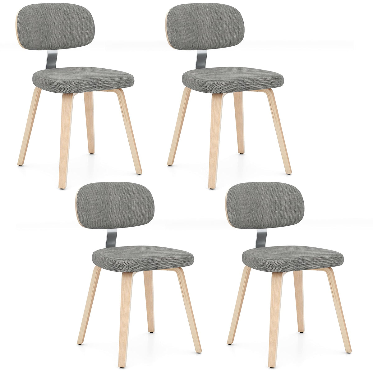 Chenille Fabric Upholstered Wooden Kitchen Chairs Set of 4-Gray-Dining Chairs-DECOROLALA