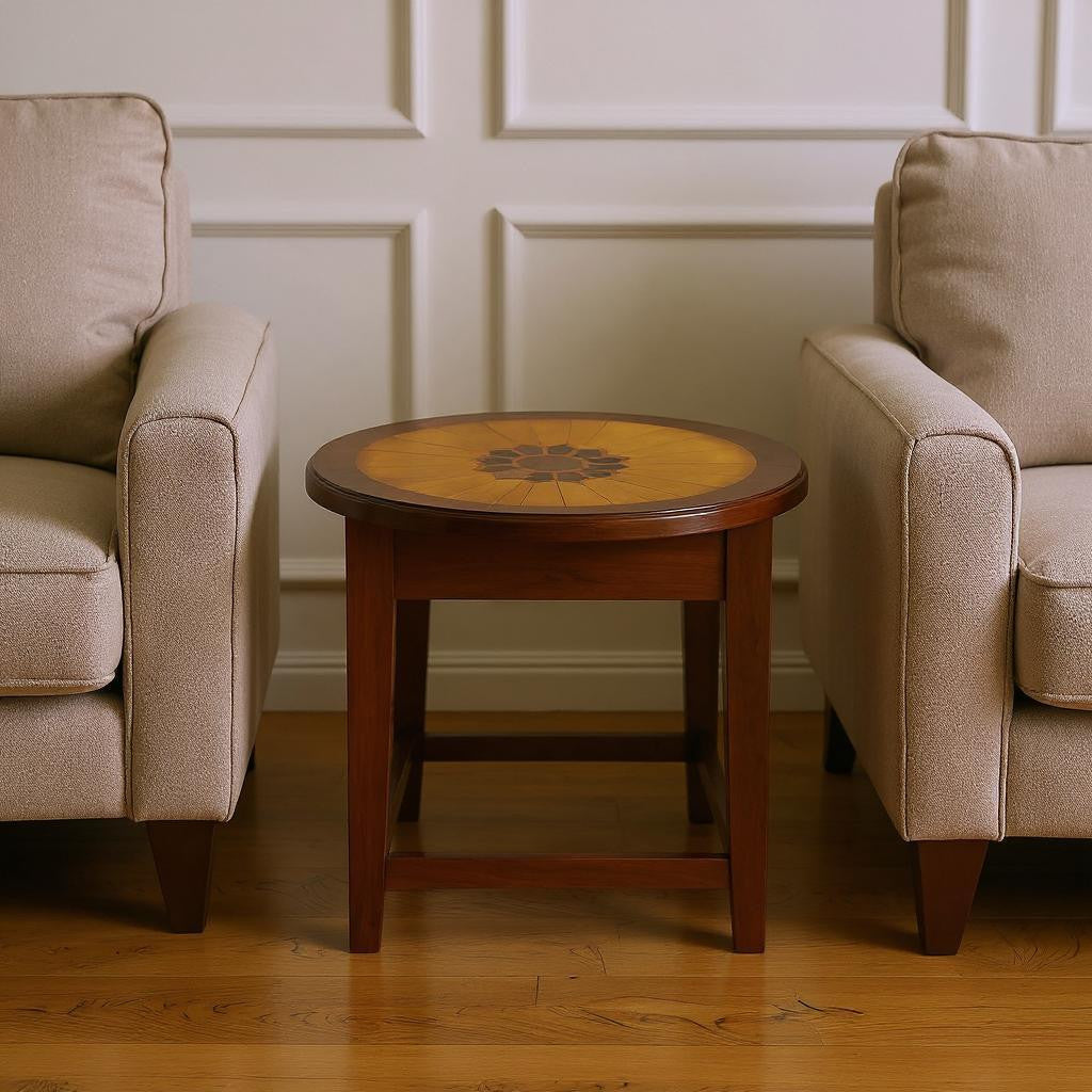 Cherry With Maple Inlay Round Accent Table-End-Side Tables-DECOROLALA