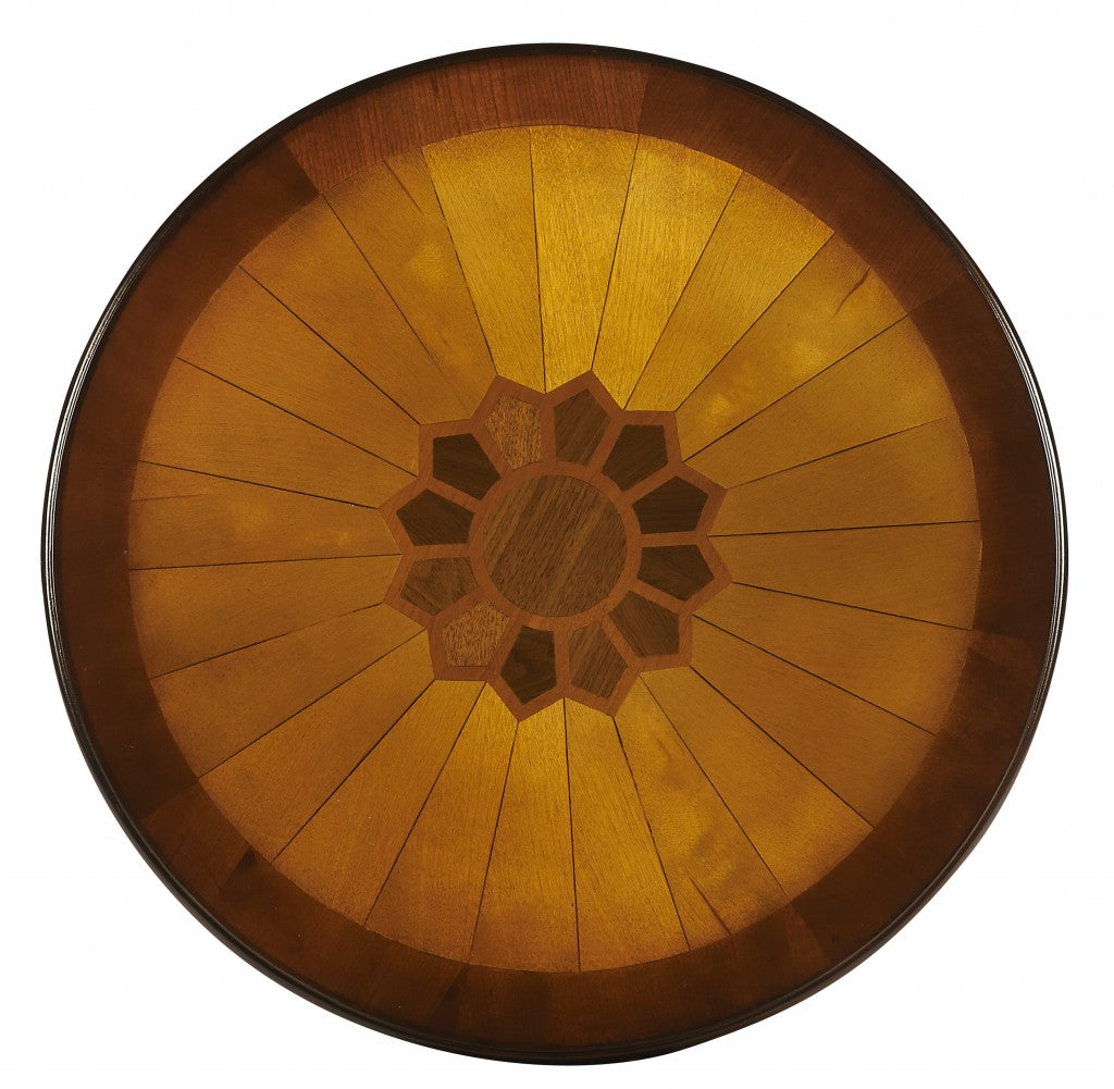 Cherry With Maple Inlay Round Accent Table-End-Side Tables-DECOROLALA