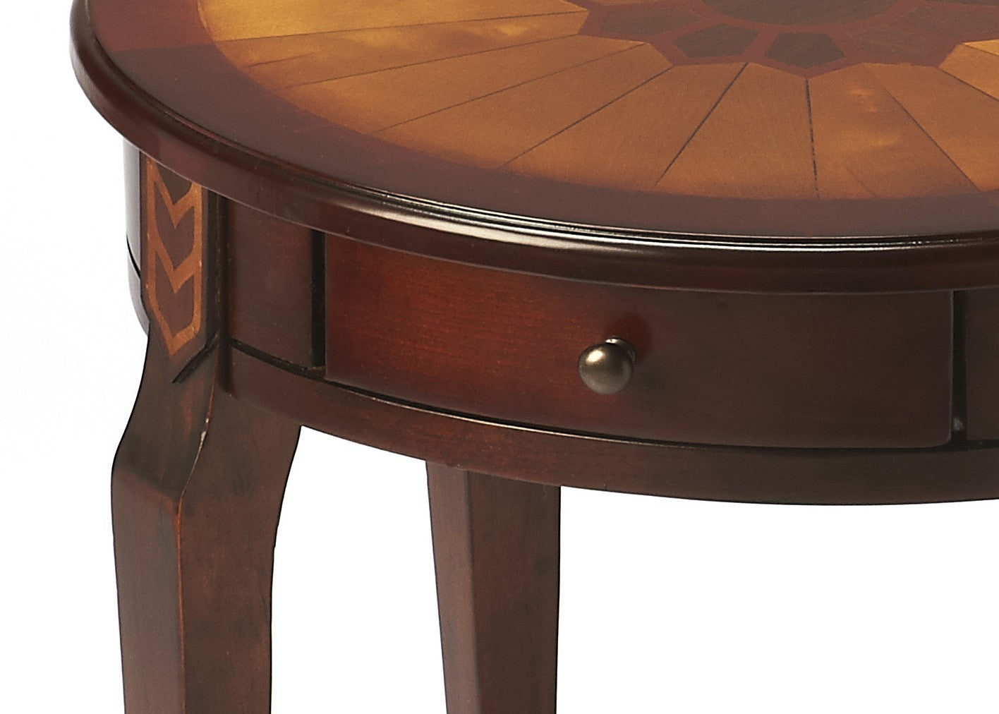 Cherry With Maple Inlay Round Accent Table-End-Side Tables-DECOROLALA