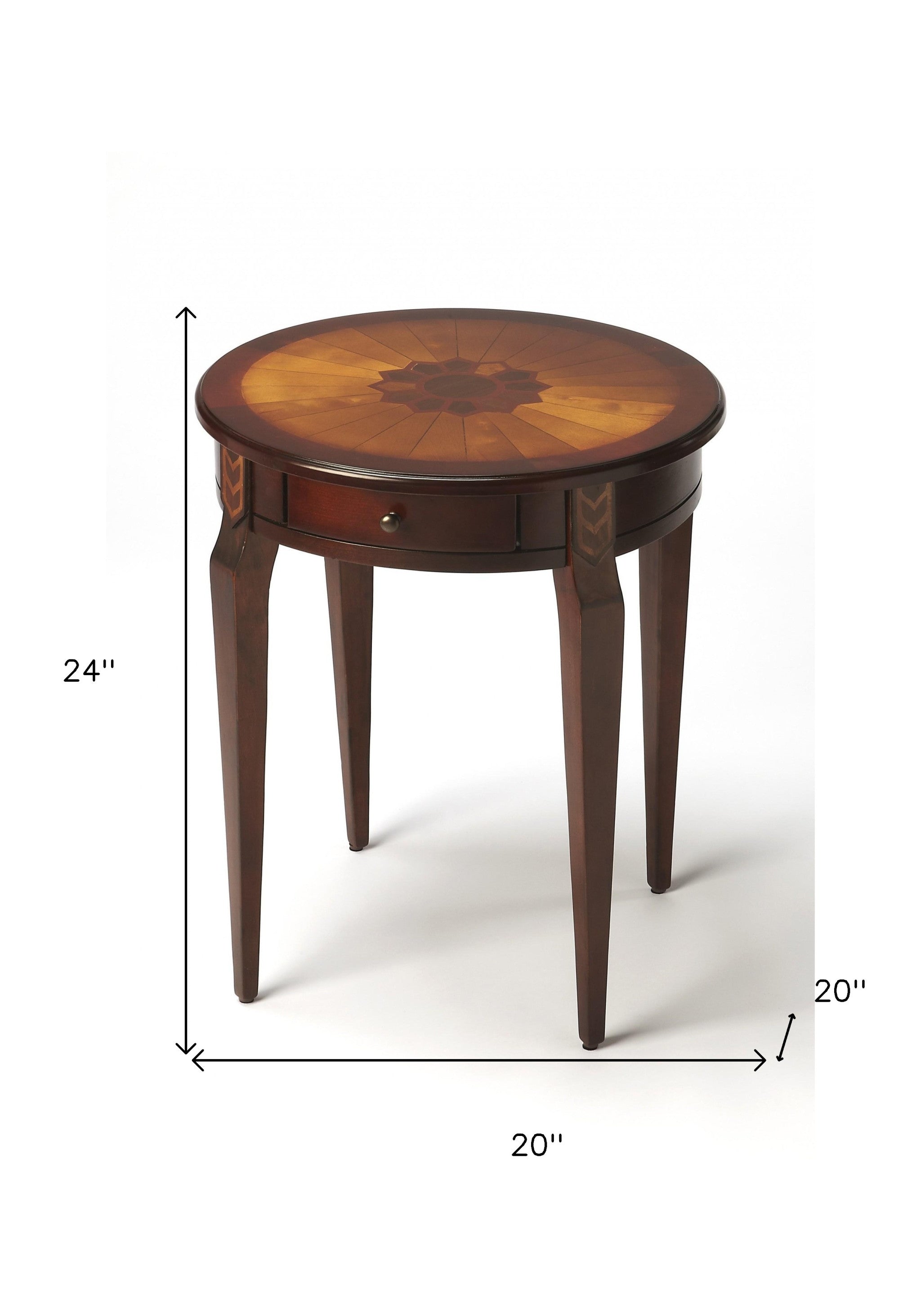Cherry With Maple Inlay Round Accent Table-End-Side Tables-DECOROLALA
