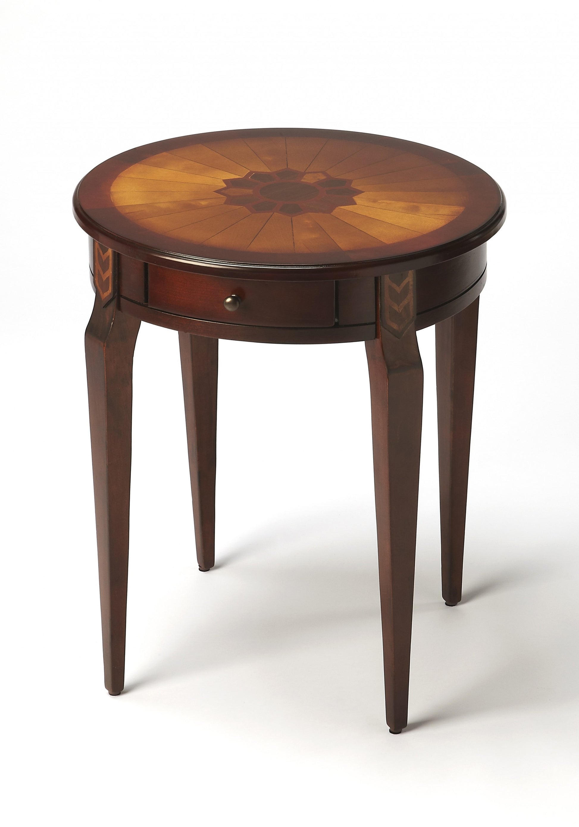 Cherry With Maple Inlay Round Accent Table-End-Side Tables-DECOROLALA