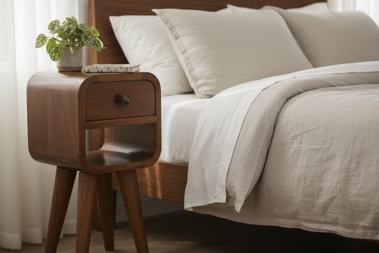 Chestnut Curve Mini Bedside Table - Solid Mango Wood-Nightstand-DECOROLALA