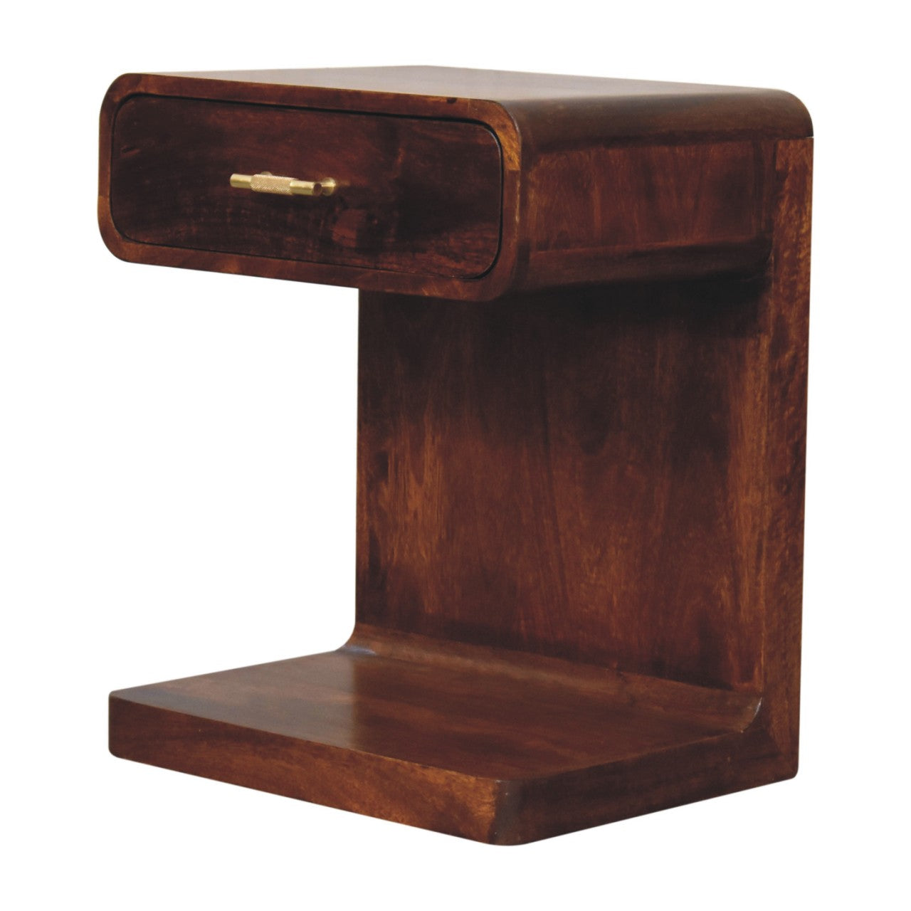 Chestnut Rounded Bedside Table - Solid Mango Wood with T-Bar Handle-Nightstand-DECOROLALA