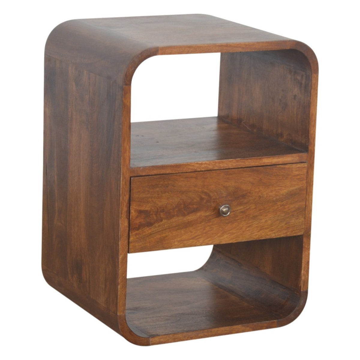 Chestnut Solid Mango Wood Nightstand with 1 Drawer and 2 Slots-Nightstands-DECOROLALA