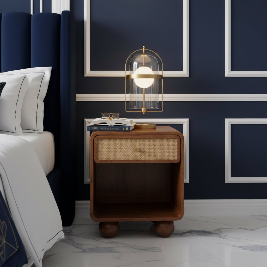 Chestnut Woven Bedside Chest with 1 Drawer - Mango Wood-Nightstand-DECOROLALA