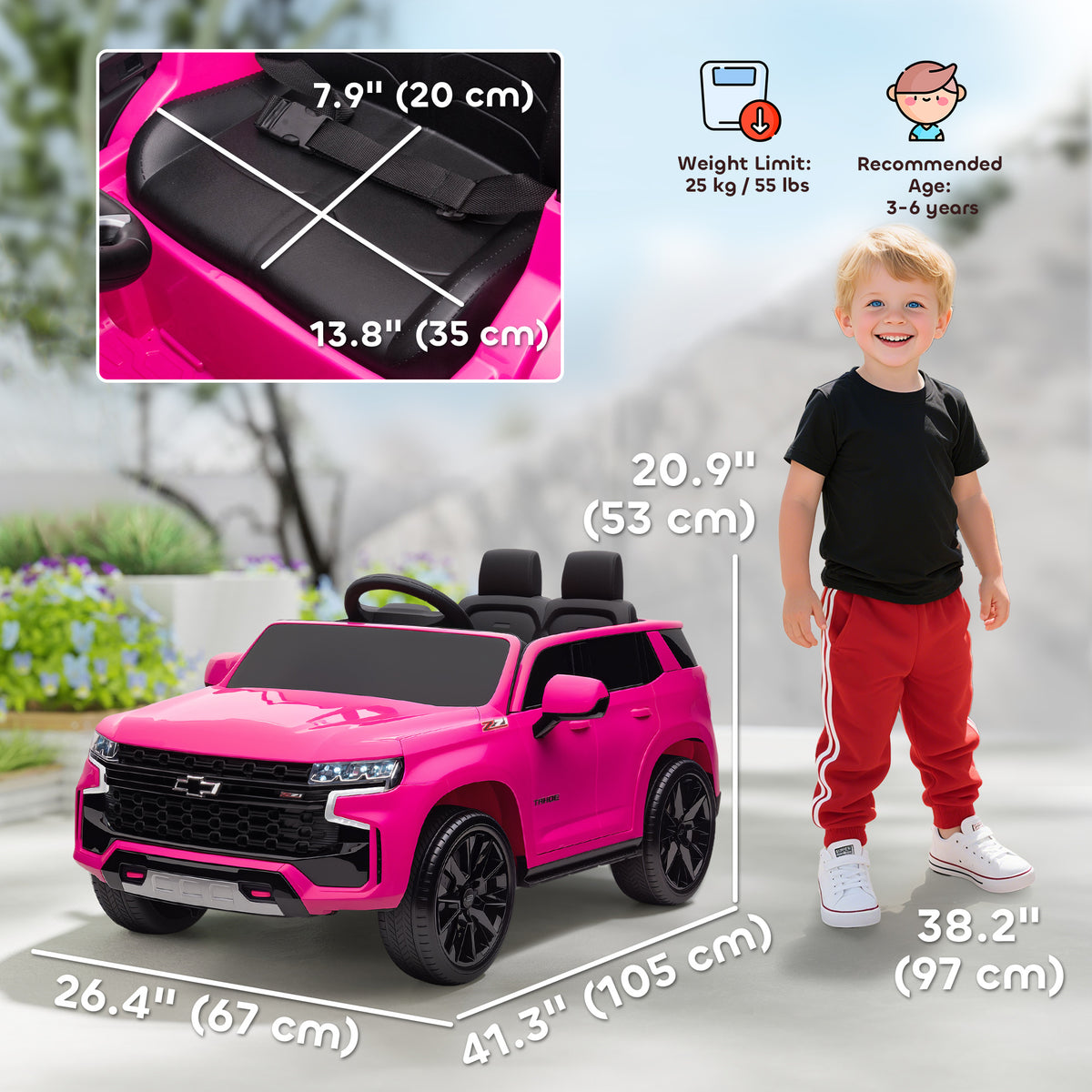 Licensed Chevrolet Tahoe Kids Ride on Car, 12V 7AH Toddler Electric Car with Parent Remote Control, 3 Speeds, Spring Suspension, LED Light, Horn, Music, Pink-Toys & Games > Baby & Toddler Toys > Electric Ride-On Toys > Electric Toy Cars-DECOROLALA