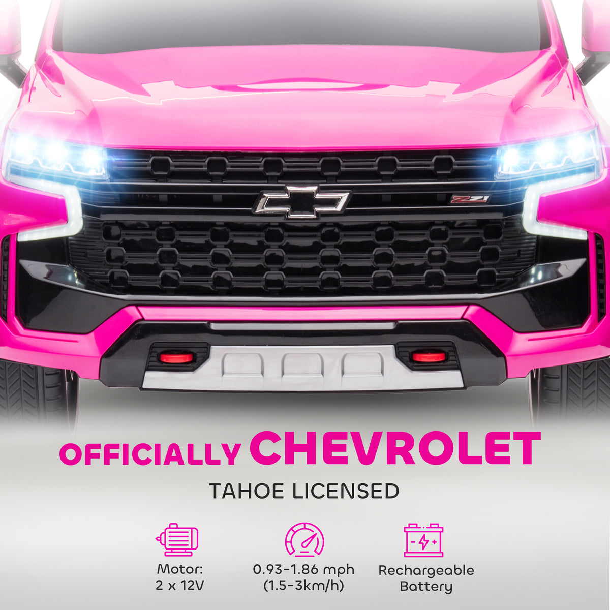 Licensed Chevrolet Tahoe Kids Ride on Car, 12V 7AH Toddler Electric Car with Parent Remote Control, 3 Speeds, Spring Suspension, LED Light, Horn, Music, Pink-Toys & Games > Baby & Toddler Toys > Electric Ride-On Toys > Electric Toy Cars-DECOROLALA