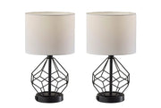 Chiara 2 Piece Table Lamp Set - Black 16" AC Outlet-Lighting-DECOROLALA