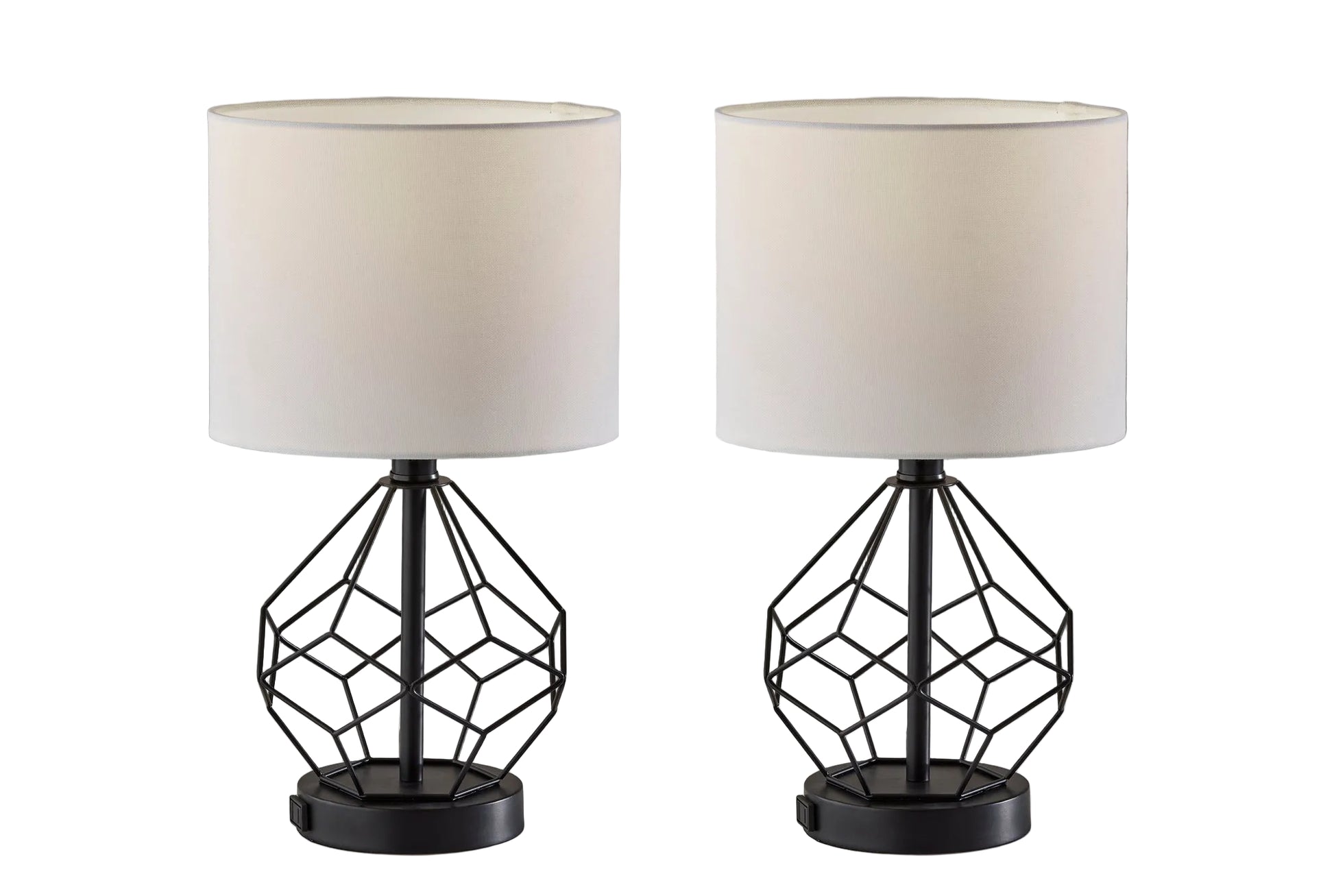 Chiara 2 Piece Table Lamp Set - Black 16" AC Outlet-Lighting-DECOROLALA
