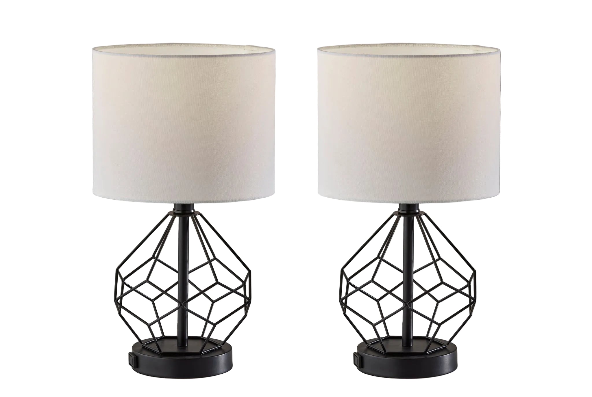 Chiara 2 Piece Table Lamp Set - Black 16" AC Outlet-Lighting-DECOROLALA