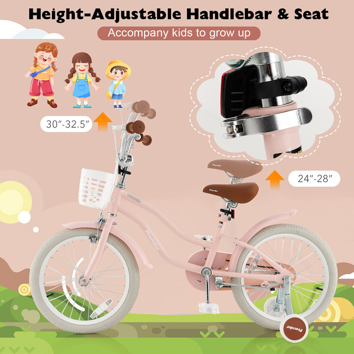 Vélo pour enfants avec frein à main avant et 2 roues stabilisatrices