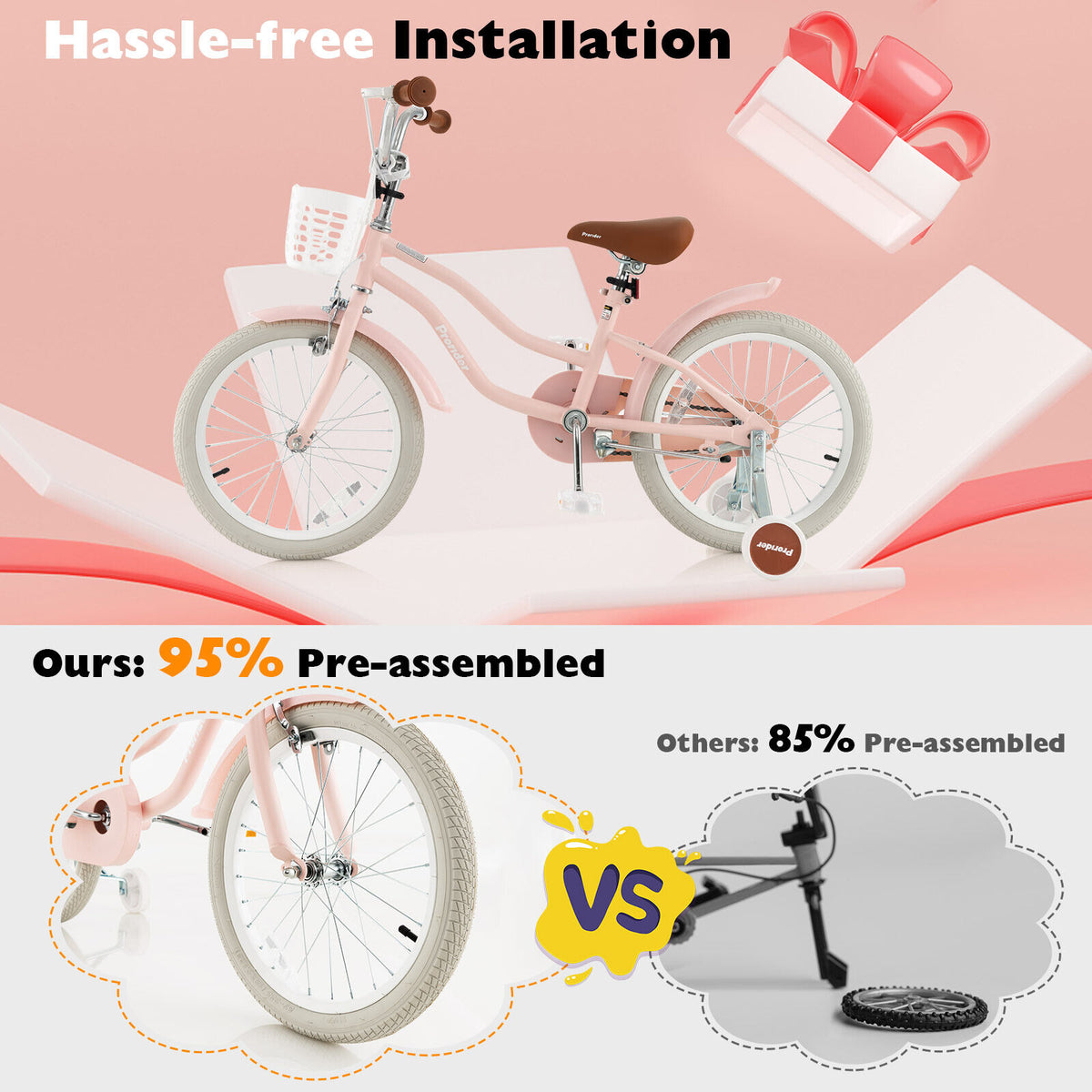 Vélo pour enfants avec frein à main avant et 2 roues stabilisatrices