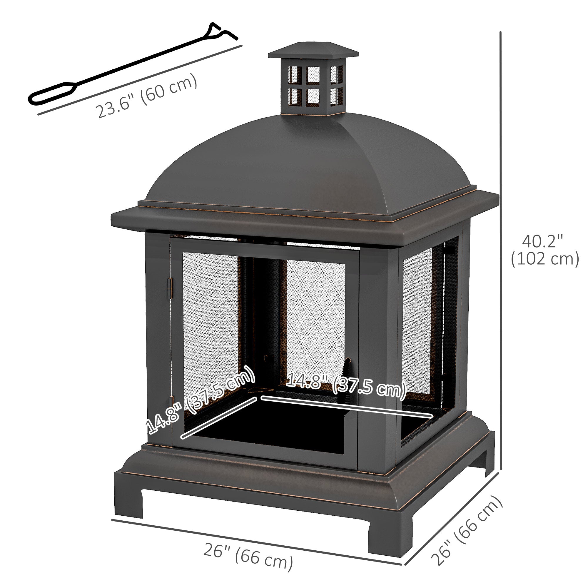 Chimney-Style Wood-Burning Fire Pit with Poker - Black 26"-Patio & Garden > Fire Pits-DECOROLALA