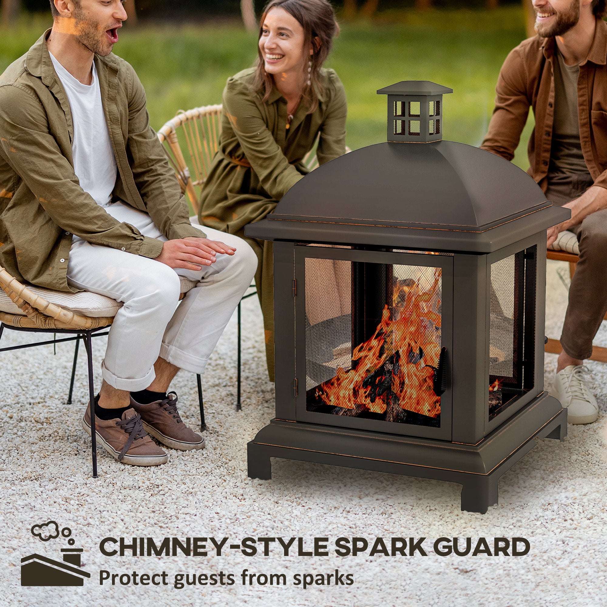 Chimney-Style Wood-Burning Fire Pit with Poker - Black 26"-Patio & Garden > Fire Pits-DECOROLALA