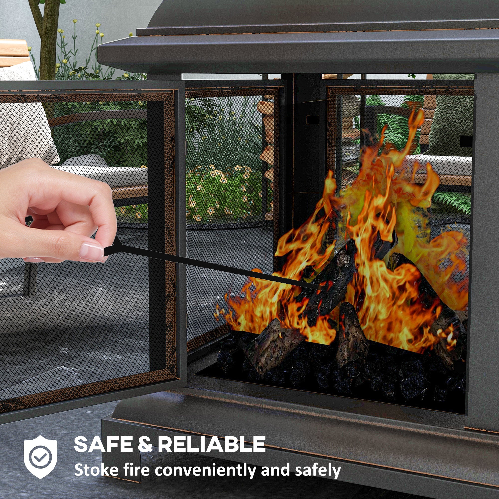 Chimney-Style Wood-Burning Fire Pit with Poker - Black 26"-Patio & Garden > Fire Pits-DECOROLALA