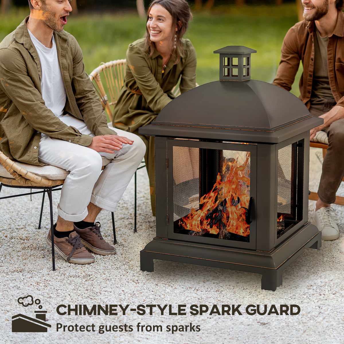 Chimney-Style Wood-Burning Fire Pit with Poker - Black 26"-Patio & Garden > Fire Pits-DECOROLALA