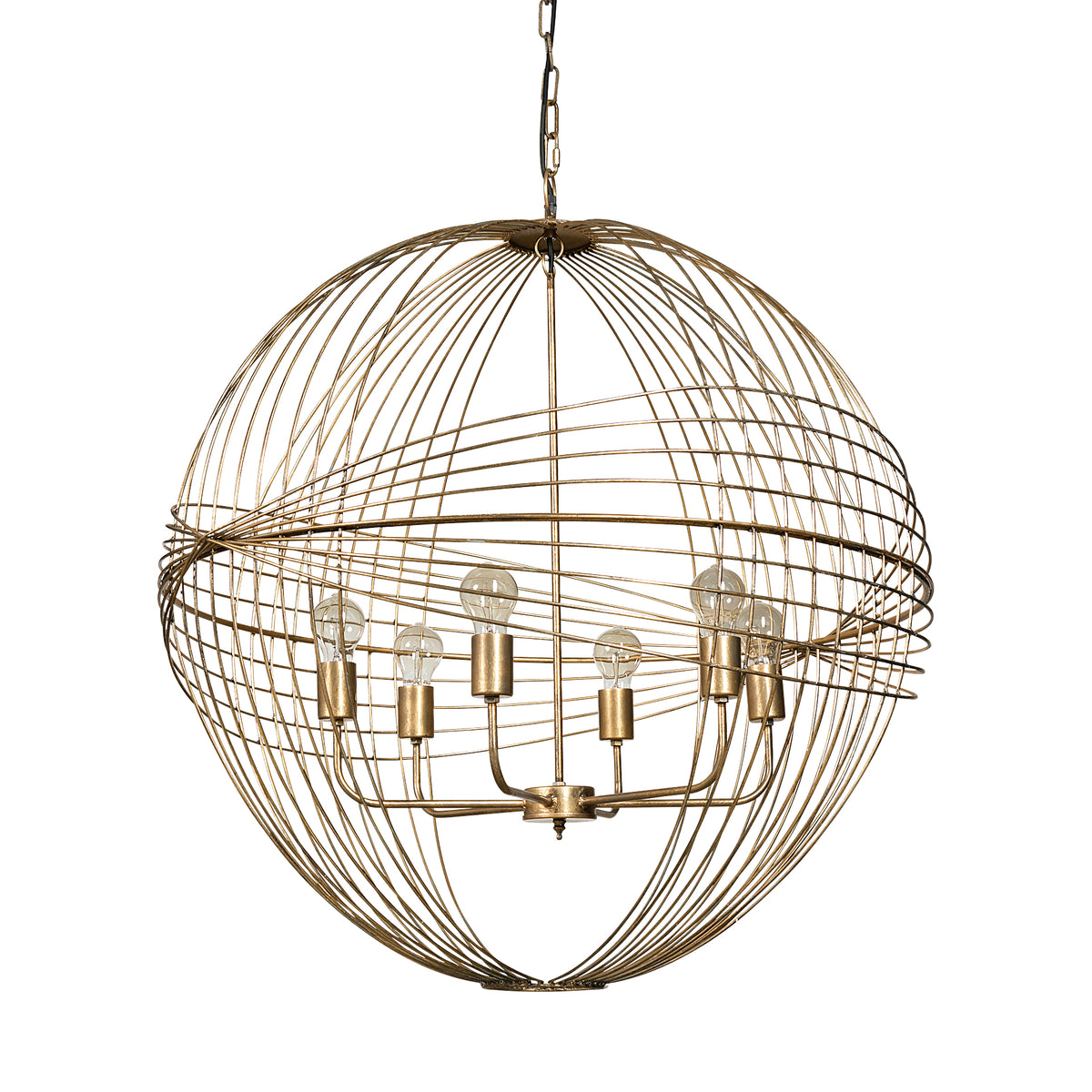 Chiron II Gold Metal Globe 6-Bulb Chandelier-Chandeliers-DECOROLALA